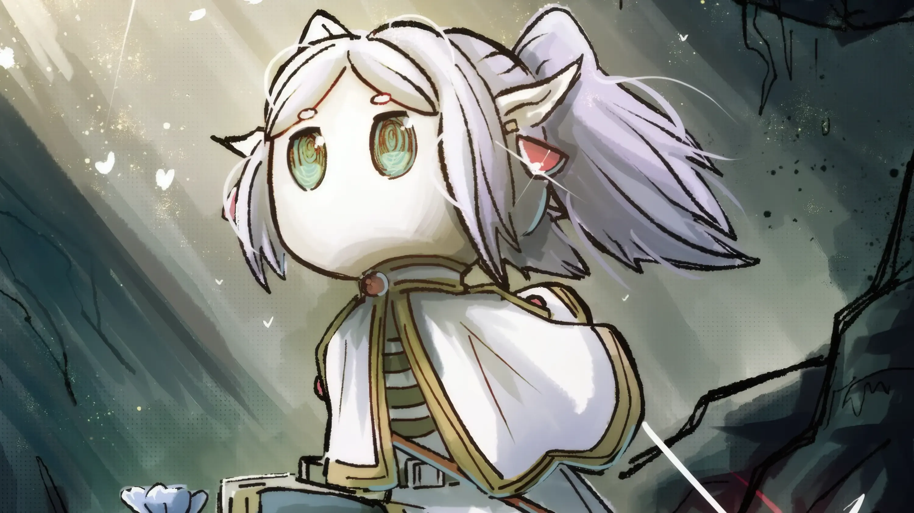 Illustration of a chibi Frieren looking up